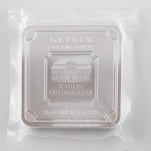 .. - Stříbrný ražený ingot, zámek Guldengossa od švýcarské společnosti Geiger, stříbro 999,9/1000, hrubá hmotnost 1000 g