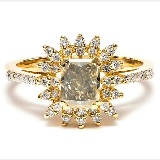 .. - Prsten s brilianty a centrálním Fancy Yellowish Gray diamantem 1,38 ct, zlato 585/1000, hrubá hmotnost 3,55g