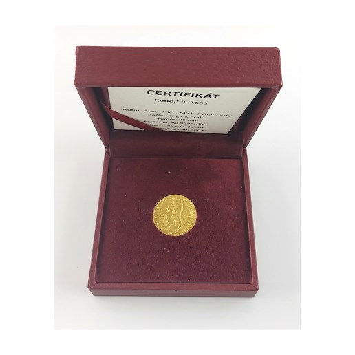 .. - Zlatý 1. dukát RUDOLFA II. 1603 ražba 2022, zlato 999/1000, hrubá hmotnost 3,49 g