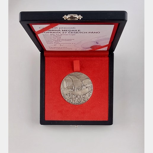 .. - Stříbrná medaile POPRAVA 27 českých pánů 1621, stříbro 999/1000, hrubá hmotnost 50 g