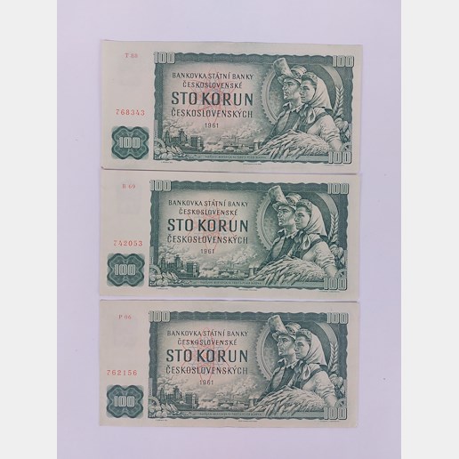 Čechy 2. pol. 20. stol. - 3x 100 Kčs 1961 série:P06,R69,T88