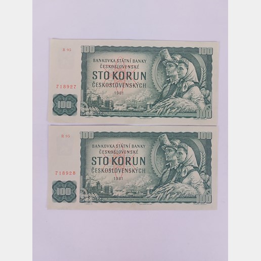 Čechy 2. pol. 20. stol. - 2x 100 Kčs 1961 série 2x R95