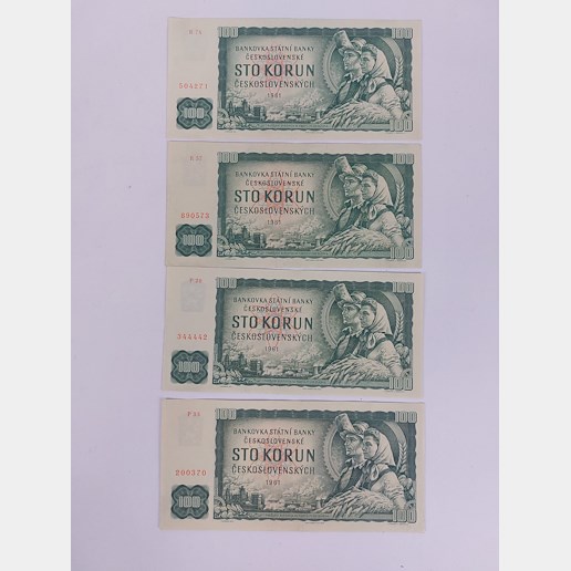 Čechy 2. pol. 20. stol. - 4x 100 Kčs 1961 série P28,P33,R57,R74