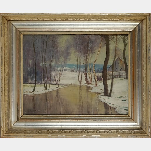 Alois Kalvoda - Břízky u zimní řeky