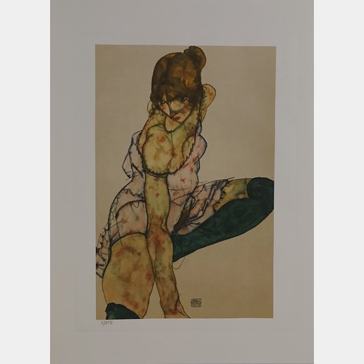 Egon Schiele - Girl in green Stockings