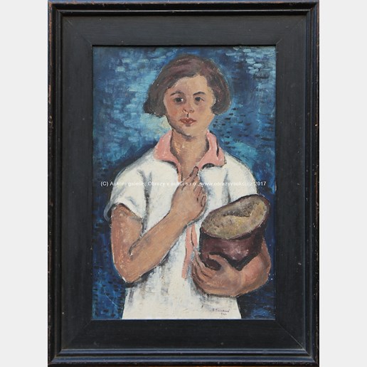 Helena Salichová - Děvce s chlebem - oboustranný obraz (Domy)