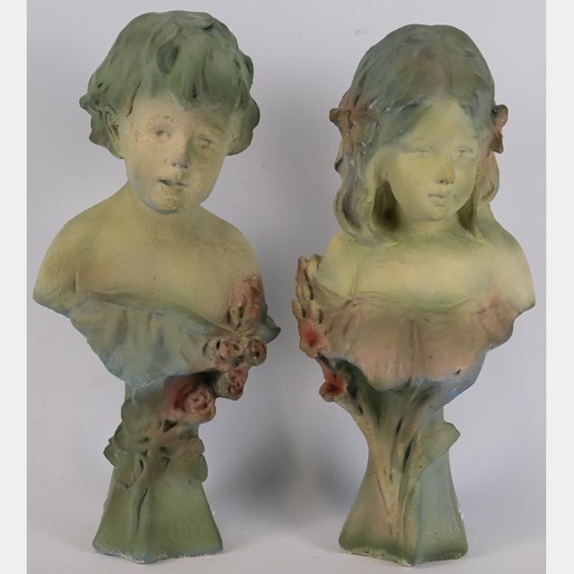 neznačeno - Párové secesní busty - Dívka a chlapec