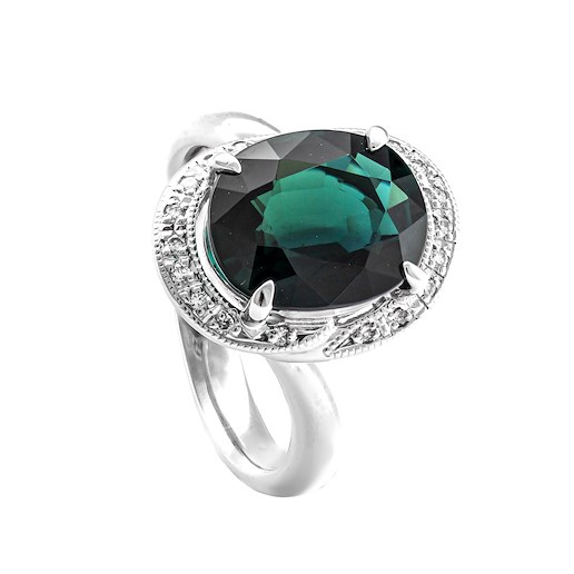 .. - Luxusní prsten s 5,09 ct turmalínem a 0,11 ct diamanty, platina 900/1000, značeno platnou puncovní značkou "koruna", hrubá hmotnost 10,47 g