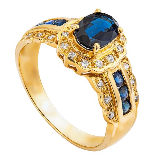 .. - Luxusní prsten s 1,36 ct safíry a 0,16 ct diamanty, zlato 750/1000, značeno platnou puncovní značkou "kohout", hrubá hmotnost 3,834 g