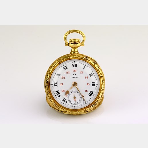 Omega - Dámské dvouplášťové kapesní hodinky, zlato 750/1000, hrubá hmotnost 25,50 g 