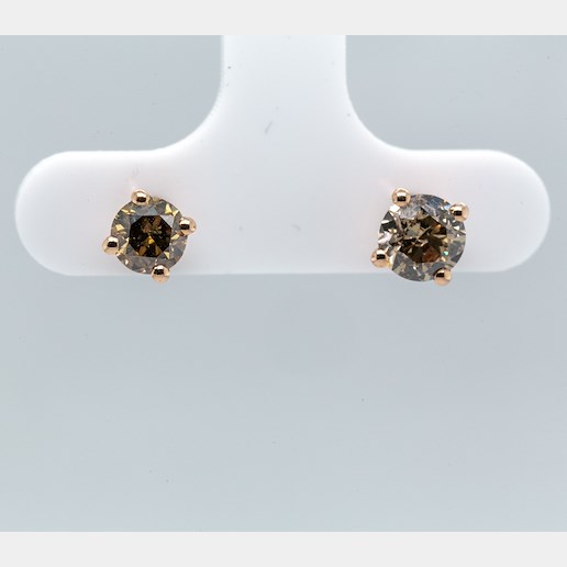 .. - Luxusní náušnice s 1,26 ct fancy color diamanty, růžové zlato 585/1000, značeno platnou puncovní značkou "labuť", hrubá hmotnost 1,26 g