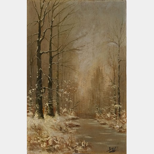 Signováno Dupré - Potok v zimním lese