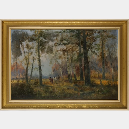 středoevropský malíř 19. stol. - Projížďka podzimním lesem