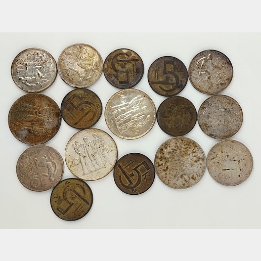 .. - Stříbro, konvolut 16 mincí ČSR 1919-1939, 6x 5 Kč, 6x 10 Kč, 4x 20 Kč