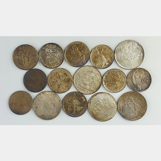 .. - Stříbro konvolut 15 mincí Čechy a Slovensko 20.století