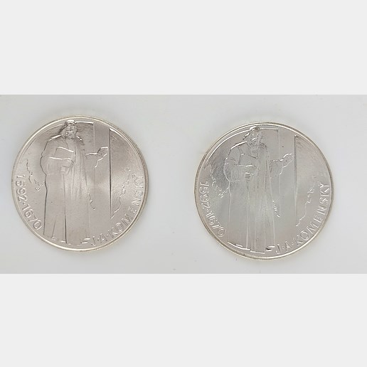 Mince - Stříbro 2x 500 Kčs Pětisté výročí narození Jana Amose Komenského 1992