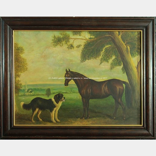 středoevropský malíř konce 19. stol. - Kůň a pes