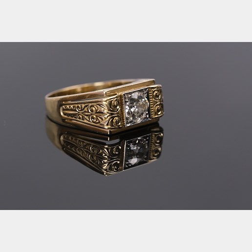 .. - Luxusní pánský prsten s diamantem 1,20 ct, zlato 585/1000, značeno platnou puncovní značkou "labuť", hrubá hmotnost 8,80 g