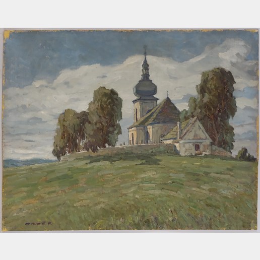 Brož - Oboustranný obraz - Kostel a Zahradní domek