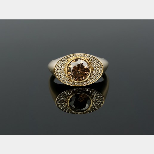 .. - Prsten s diamantem Natural Fancy Deep Brown 2.17 ct,  zlato 585/1000, značeno platnou puncovní značkou "labuť", hrubá hmotnost 4,90 g