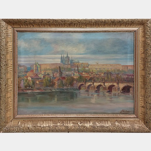 Souček - Pohled na Pražský hrad - kvalitní dobový rám