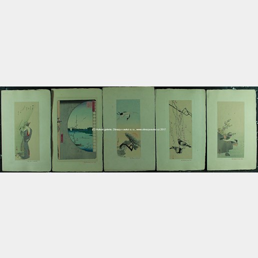 Bunmei, Soken, Hiroshige, Keibun, Okio - Soubor 5 japonských grafických listů