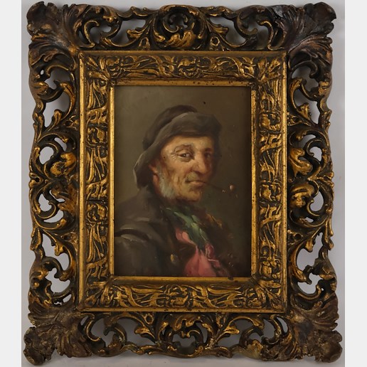 středoevropský malíř konce 19. stol. - Muž s dýmkou - Dekorativní rám