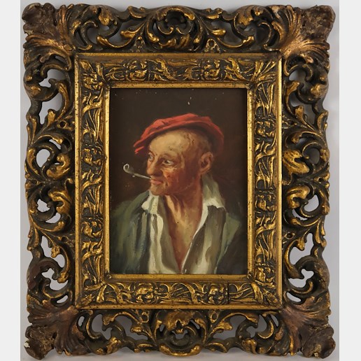 středoevropský malíř konce 19. stol. - Kuřák s červenou čapkou - Kvalitní dekorativní rám