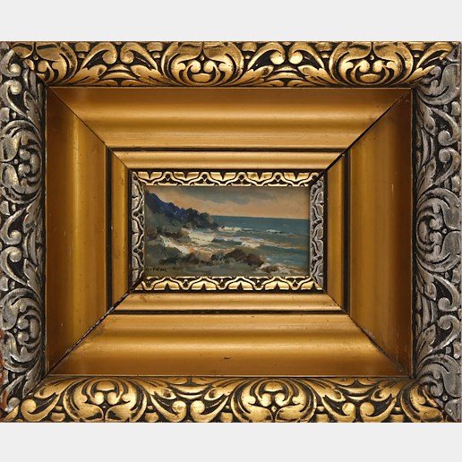 Napoleon Alekov - Mořské pobřeží - kvalitní masivní dobový rám
