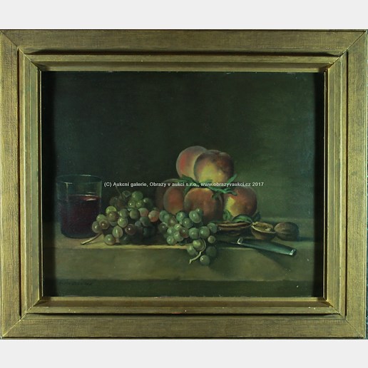Josef Kadeřábek - Zátiší s ovocem a sklenicí vína