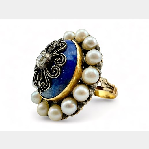 .. - Prsten Faberge s perlami a diamantem 0,07 ct, zlato 750/1000 a stříbro 900/1000, hrubá hmotnost 8,85 g