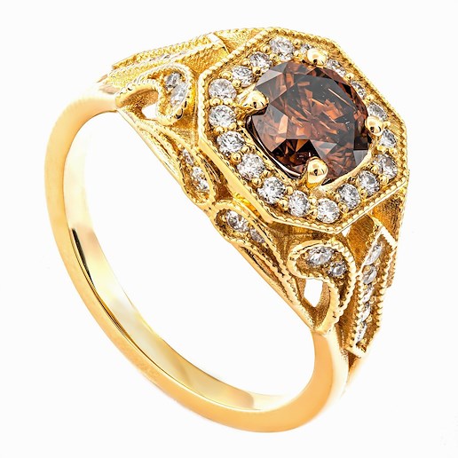.. - Luxusní prsten s 1,04 Natural Fancy Dark (AA) diamantem a 0,38 ct Diamanty, zlato 585/1000, značeno platnou puncovní značkou "labuť", hrubá hmotnost 4,70 g