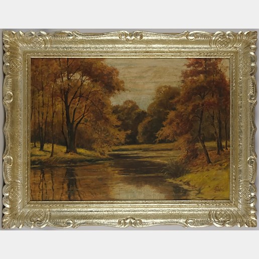 Josef Pavelka - Podzim u řeky - Řezaný dobový rám