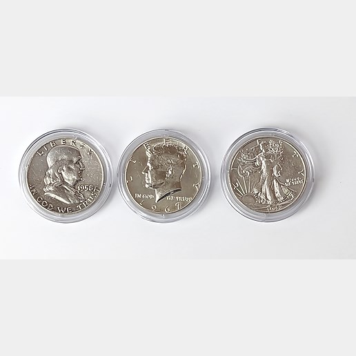 .. - Konvolut 3 stříbrných půl dolarových mincí USA