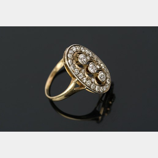 .. - Prsten art deco s diamanty 1,22 ct, zlato 565/1000, hrubá hmotnost 4,45 g