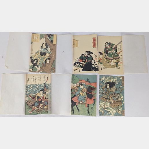 .. - Soubor 6 japonských dřevořezů znázorňujících samuraje