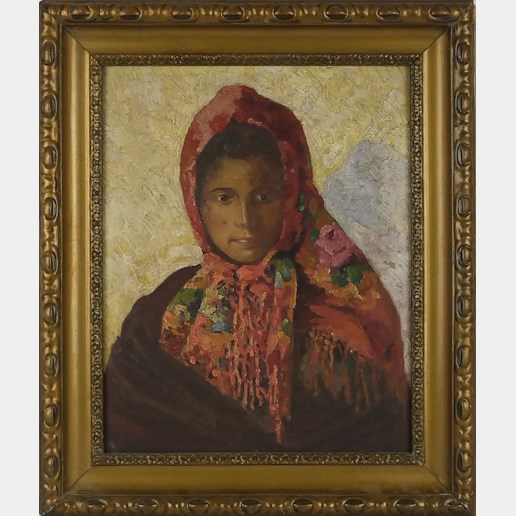kvalitní český malíř 1.poloviny 20.století - Dívka v šátku