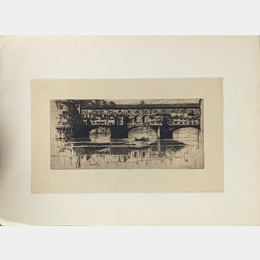 Jan Charles Vondrouš - Konvolut 3 grafických listů: Ponte Vecchio Florencie, Zvonice v Ghentu a Canale Grande v Benátkách