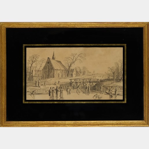 holandský malíř 19.století - Zimní radovánky