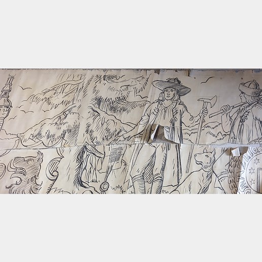 Mikoláš Aleš - Návrh na fresku oslavující slavnou tradici Chodů