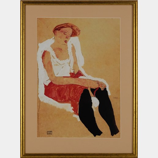 Egon Schiele - Sitzende Frau mit schwarzen Strümpfen