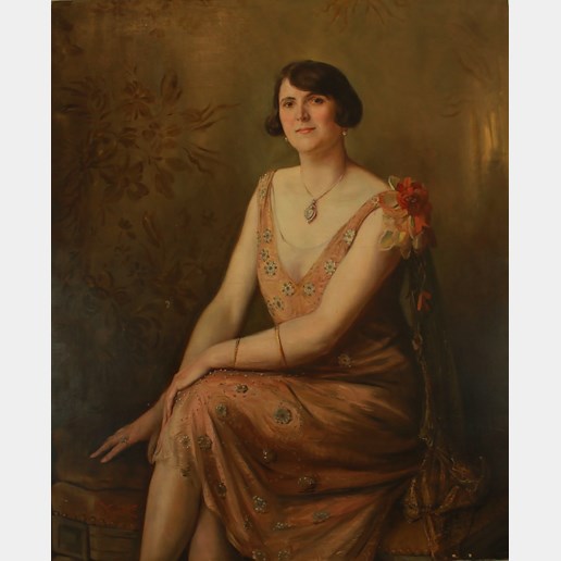 Jan Skramlík - Portrét sedící ženy s briliantovými šperky