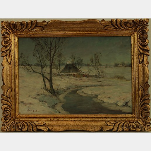 Gustav Porš - Chalupa u potoka v zimě