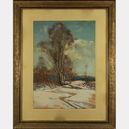 Rudolf Hanych - Osamělé stromy v zasněžené krajině
