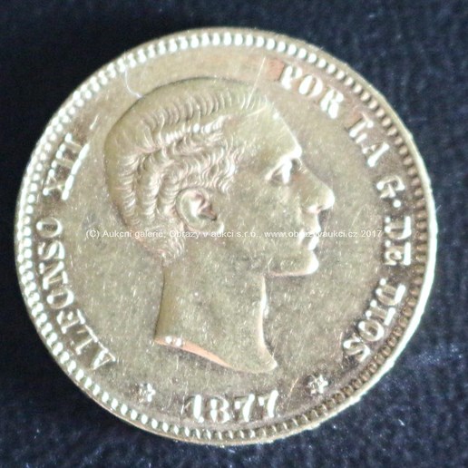 Zlatá mince - 25 pesetas - Alfonso XII., 1887 Španělsko, ryzost: 900/1000, hmotnost: 8,06 g