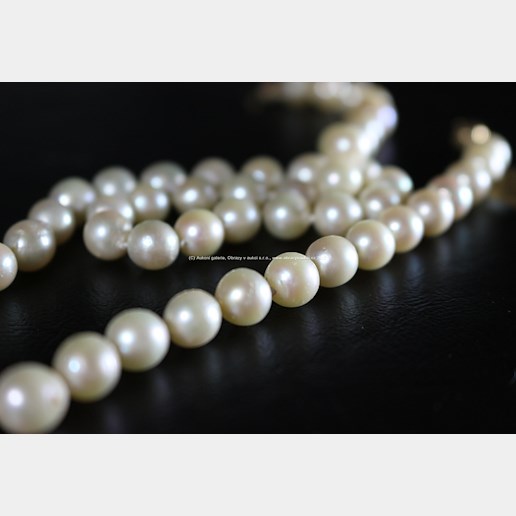 Zlatý náhrdelník - Z bílých perel Princess 19´´, zapínání žluté zlato 585/1000, punc labuť 4, hrubá hmotnost: 38,02 g