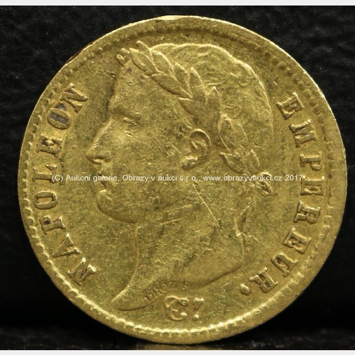 Zlatá mince - 20 Francs, Císař Napoleon, 1813, Francie, ryzost: 900/1000, hmotnost 6,41 g
