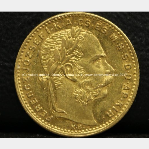 Zlatá mince - 20 Francs / 8 Forint, Ferencz József I., 1882, Maďarsko, ryzost 900/100, hmotnost 6,44 g
