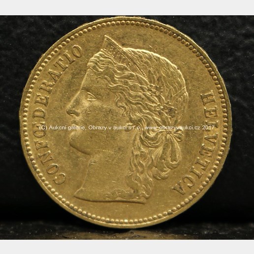 Zlatá mince - 20 Franken, 1896, Švýcarsko, ryzost 900/1000, hmotnost: 6,44 g