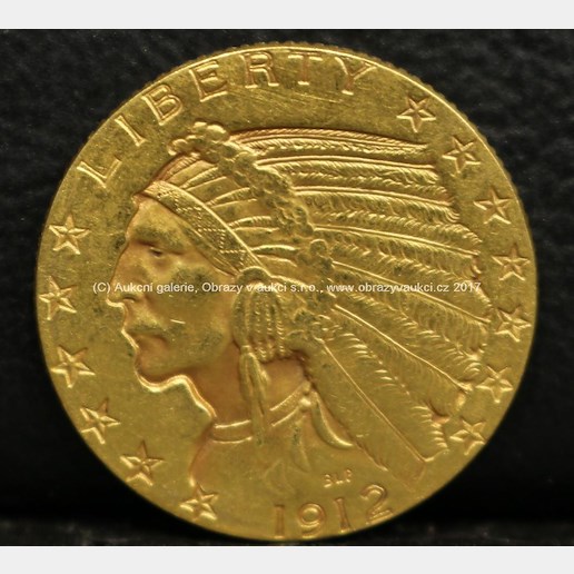 Zlatá mince - 5 Dollars, 11912, U.S., ryzost 900/1000, hmotnost: 8,35 g